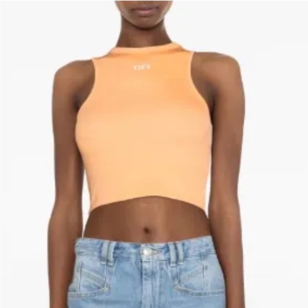 Off-White Rowing Ribbed Crew Neck Sleeveless Tank Top in Light Orange XXS